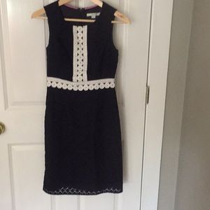 Boden navy with white piping dress